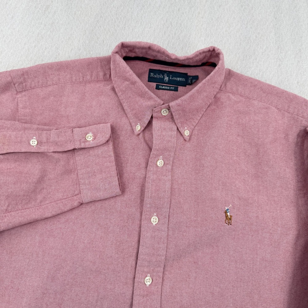 Ralph Lauren Mens Large Classic Fit Oxford Long Sleeve Button Down Coral Pink